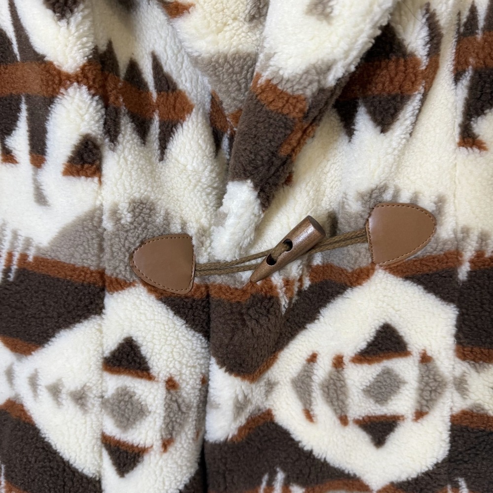 Shyanne Long Sherpa Coat Women's Medium Cream Southwestern Print Notch Lapel NWT - Picture 4 of 14